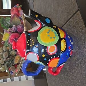 Bella Casa Ganz Tea For One Teapot Cup and Lid Whimsical Multicolor Dots